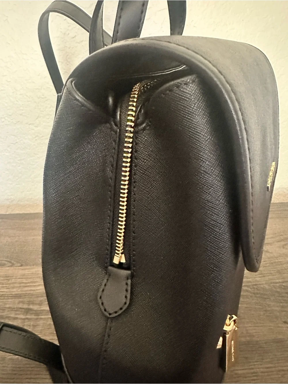 Michael Kors Black Saffiano Leather Mini Backpack with Gold Hardware